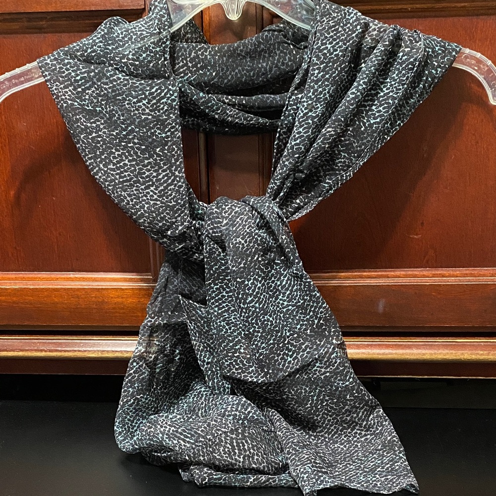 Carole Little vintage Elegant sheer gray, Black, green and White Women's Scarf